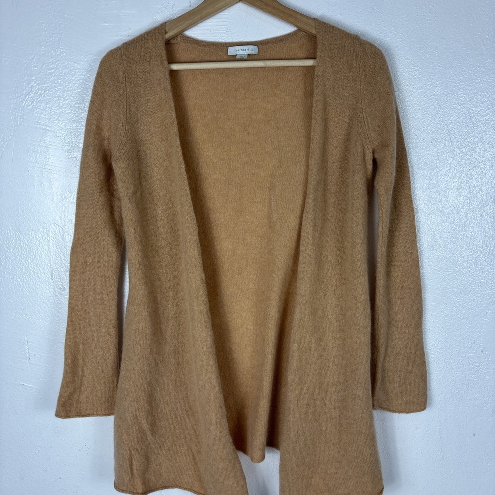 Garnet Hill Sweater Xs Muted Orange Fall 100%‎ Cashmere Open Front Cardigan